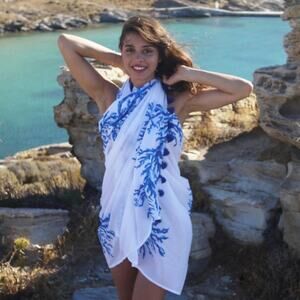 BUGGY NEW YORK / Coral Pareo in Blues with Tassels NWT